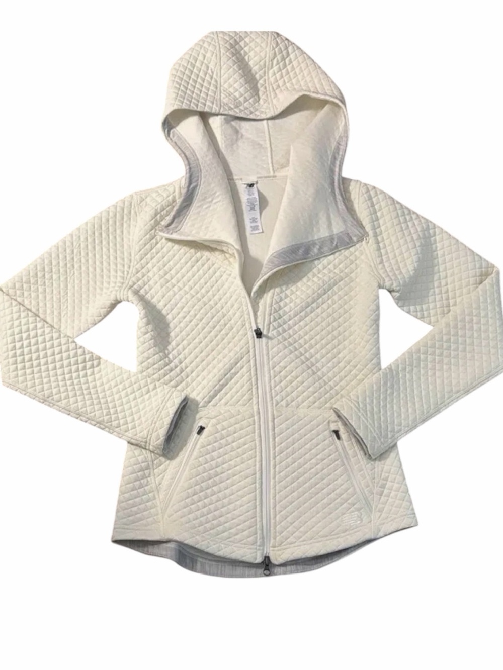 New Balance Off-White/Cream Full Asymmetrical Zip Quilted Hooded Jacket Size: XS